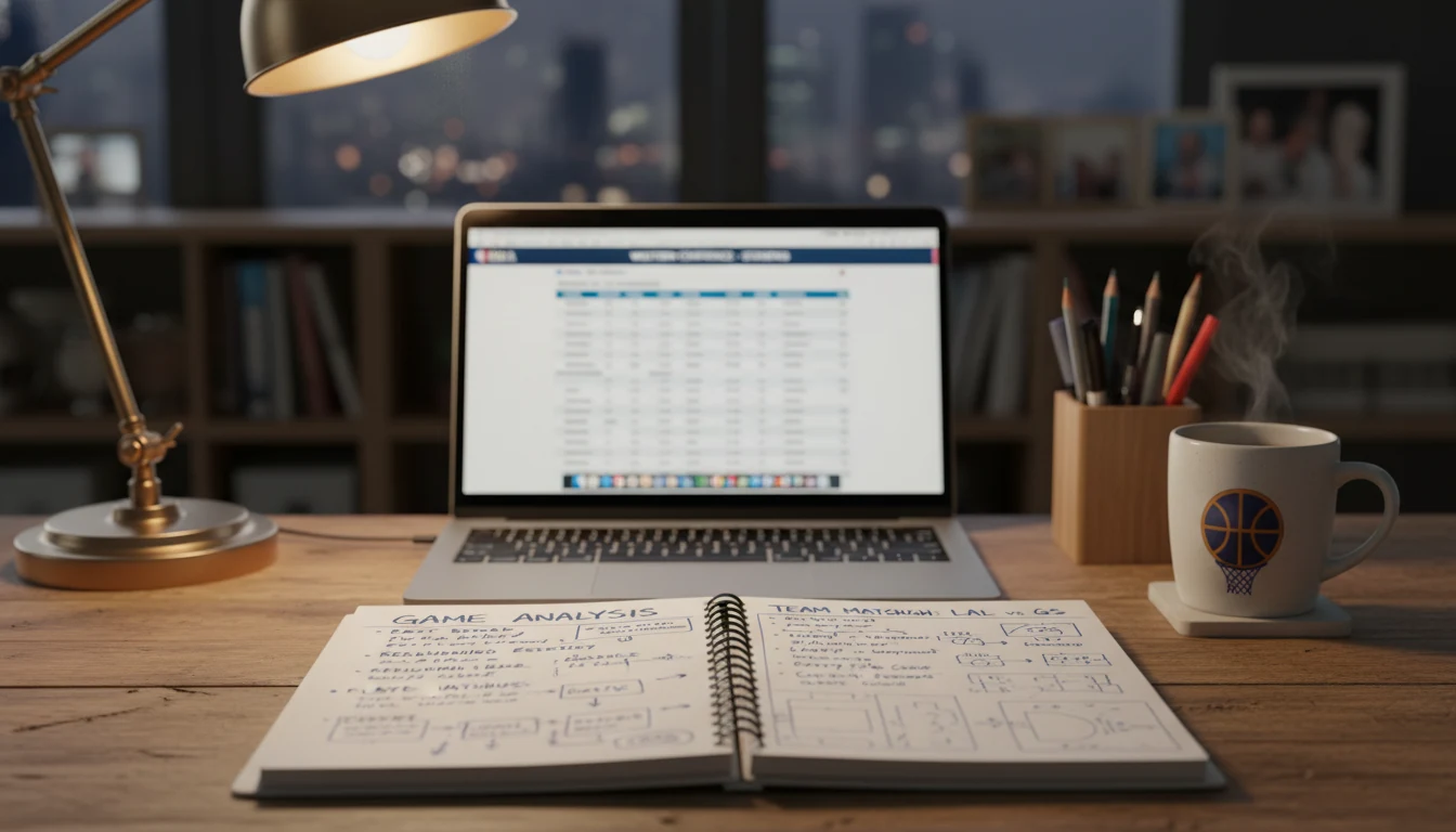 Notebook with basketball game analysis notes