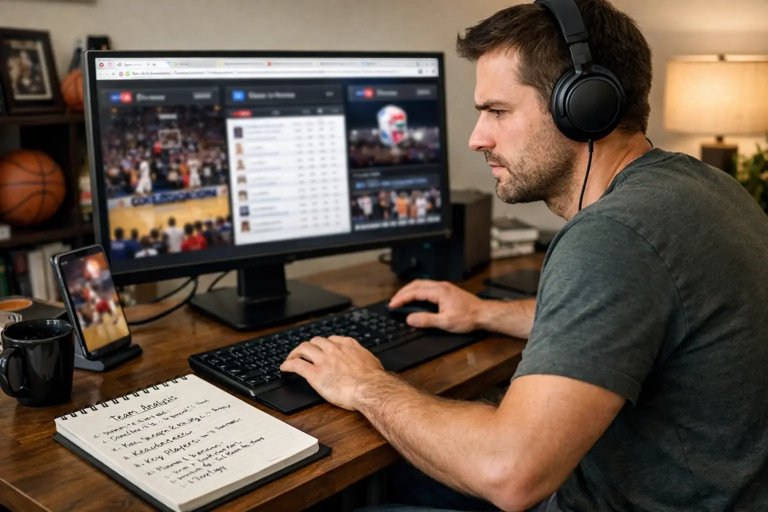 Person researching NBA teams on computer