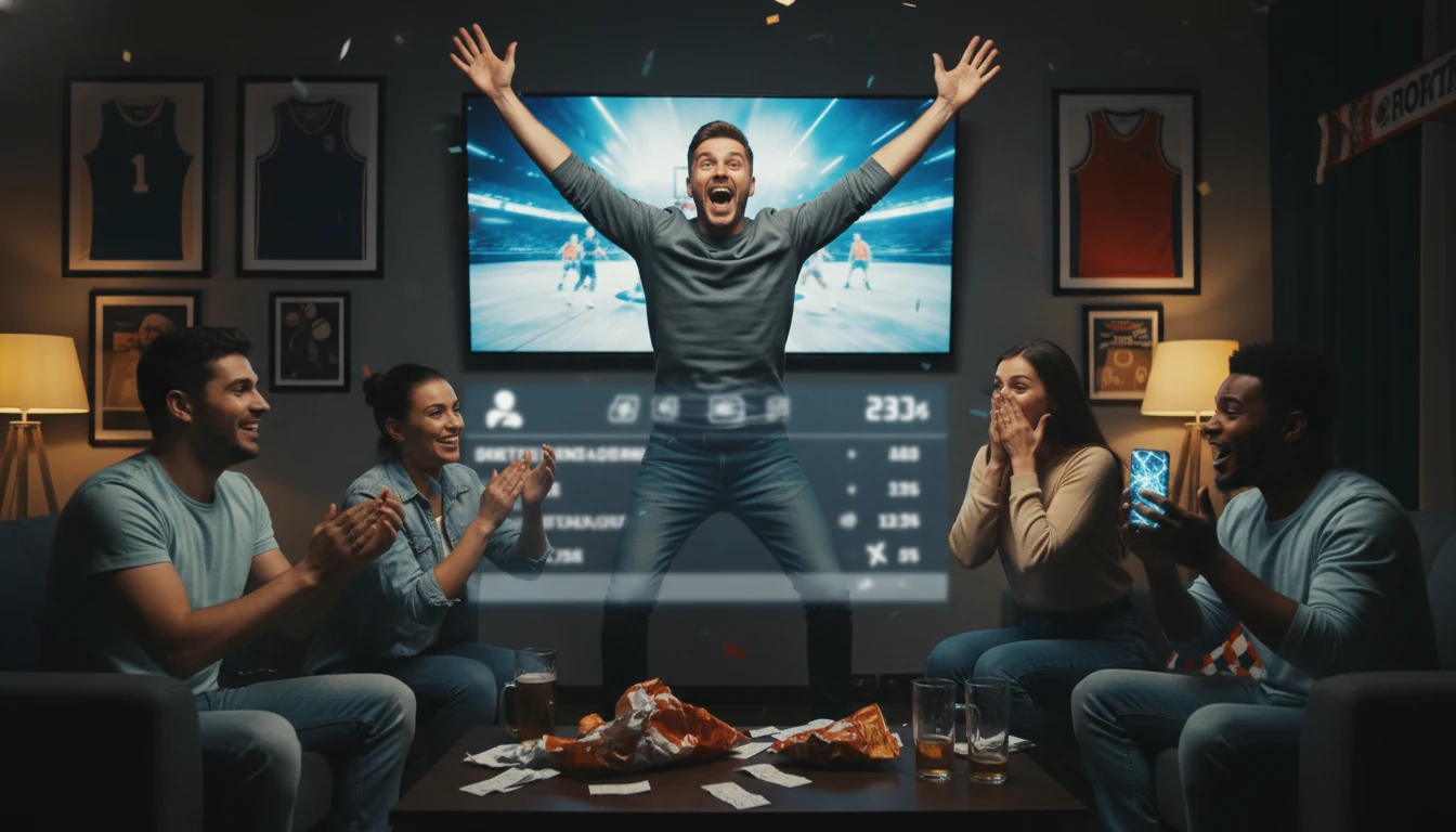Excited sports fan reacting to game moment