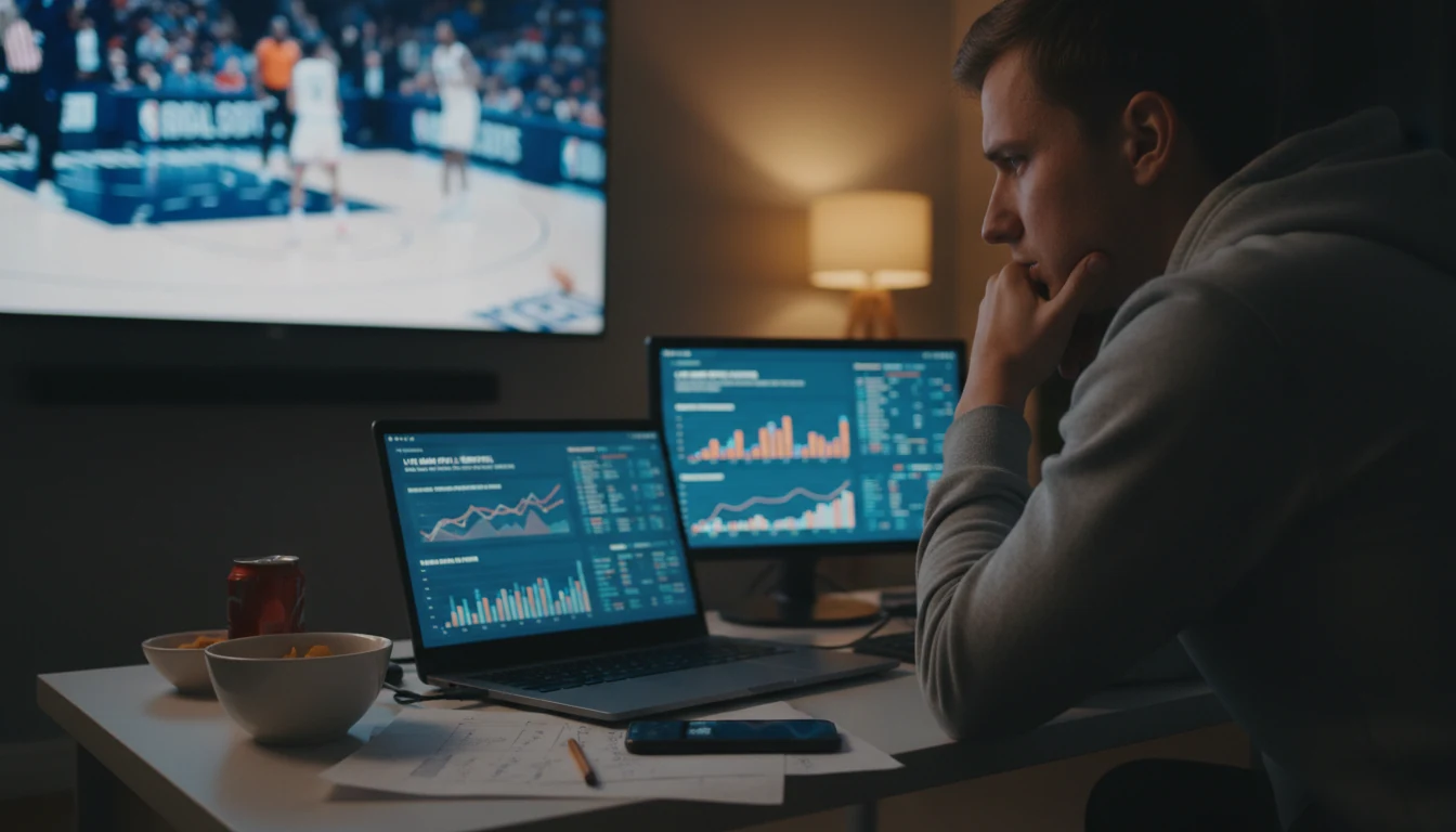 Person focused on multiple screens during NBA game