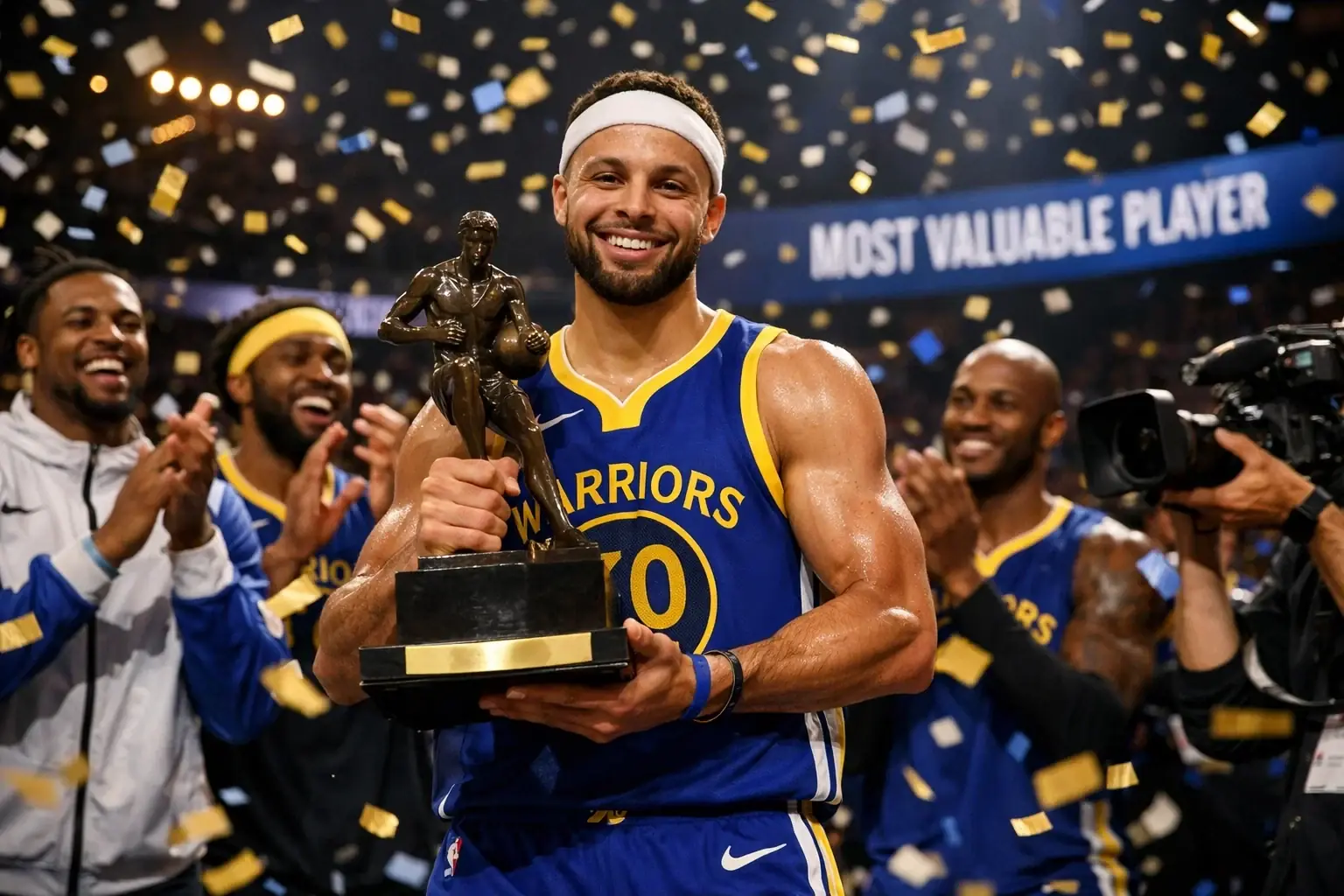 NBA player receiving MVP trophy presentation
